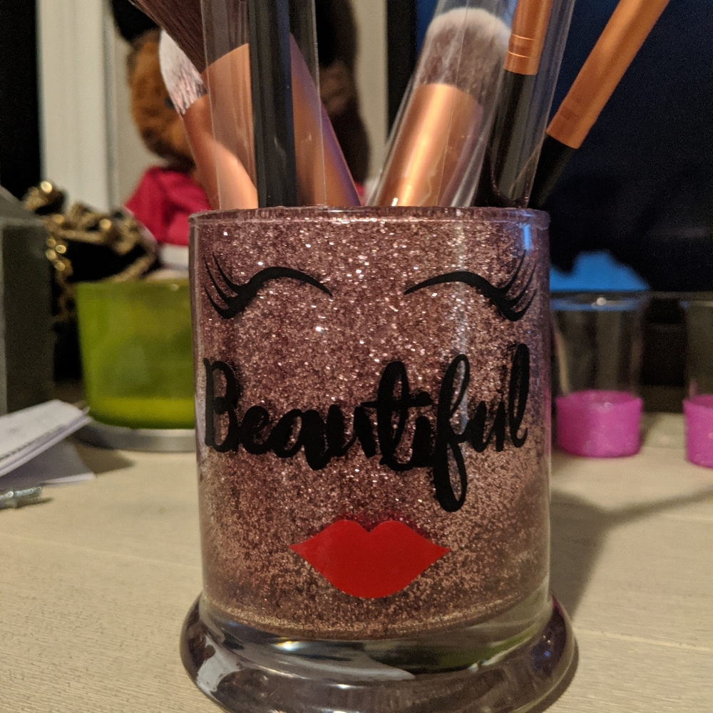 Rose gold glitter makeup brush holder
